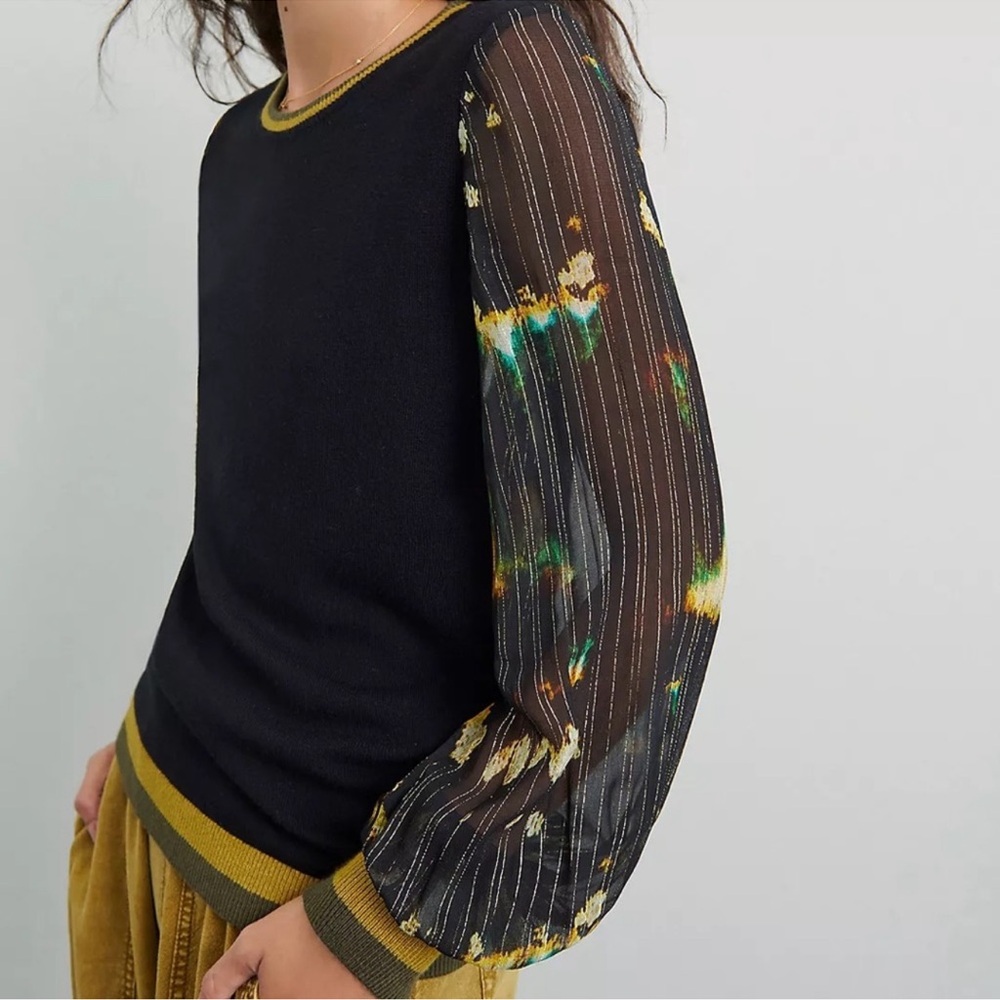 Anthropologie Black Sweater with Sheer Sleeves. Black London.
